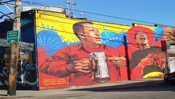 A mural of the Bolivarian leader Hugo Chavez in New York, U.S.