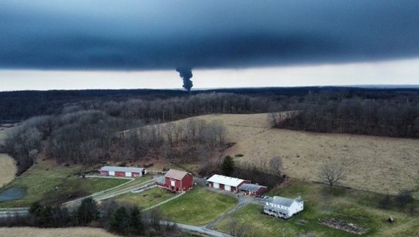 Toxic cloud mushroom in East Palestine, Ohio, U.S., Feb. 2023.