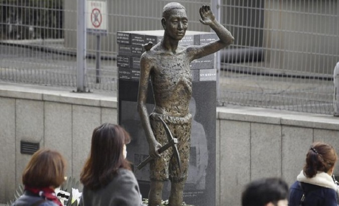 Statue commemorating Korean labourers forced to work under Japan’s rule.