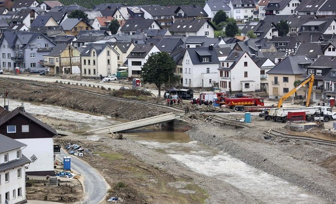 Damaged banks of the Ahr river in Dernau, Germany, 2021.