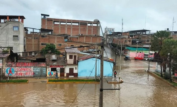 Flooded streets in a Peruvian city, March 14, 2023.