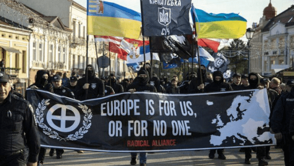 Europeans take part in a Neo-nazist demonstration. 