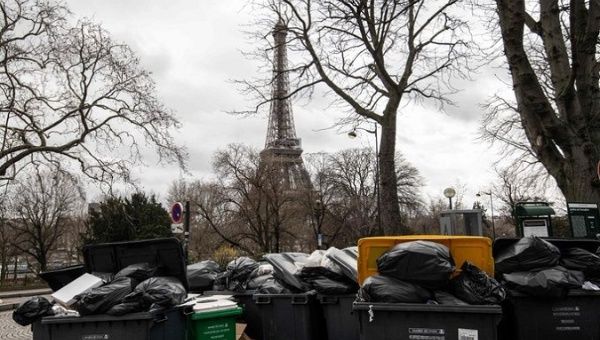 Garbage accumulates on the streets, Paris, France, March 14, 2023. 