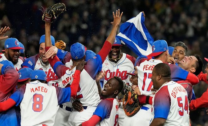 Cuba Team players celebrate victory, Tokyo, Japan, March 15, 2023.