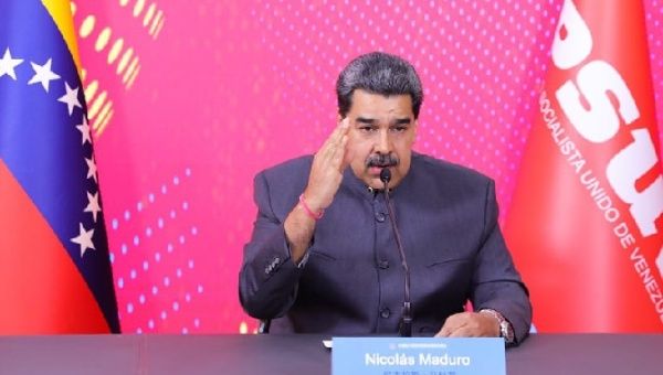 President Nicolas Maduro during a video conference with the China-convened meeting of political parties, March 15, 2023.