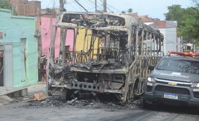 Bus set on fire in a northeastern Brazilian city, March 16, 2023.