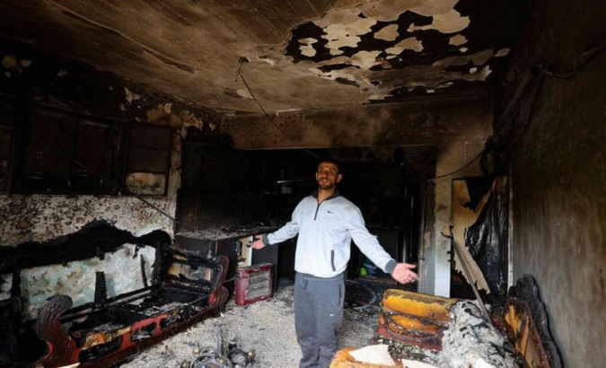 Palestinian house in Sinjil attacked by Israeli settlers, Mach 26, 2023.