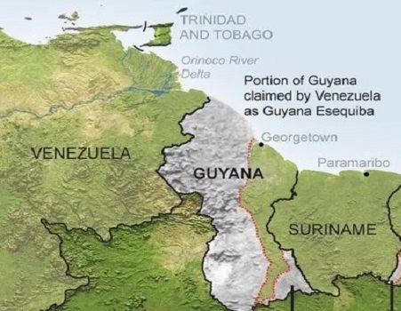 A map view of the region disputed by Venezuela and Guayana.