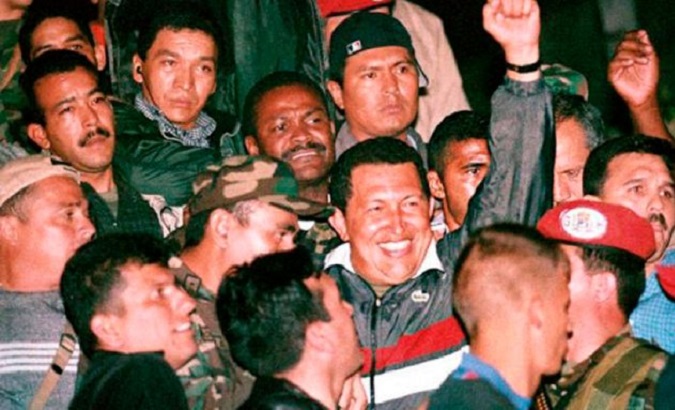 Commander Hugo Chavez (C), Venezuela, April 2002.