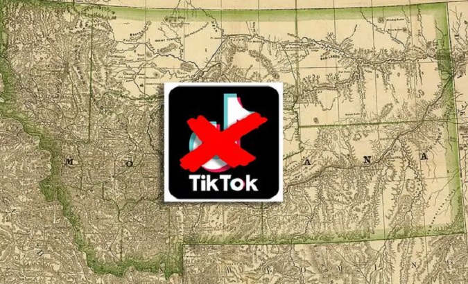 A map of the state of Montana in the background of the TikTok logo.