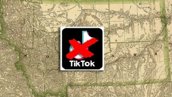 A map of the state of Montana in the background of the TikTok logo.