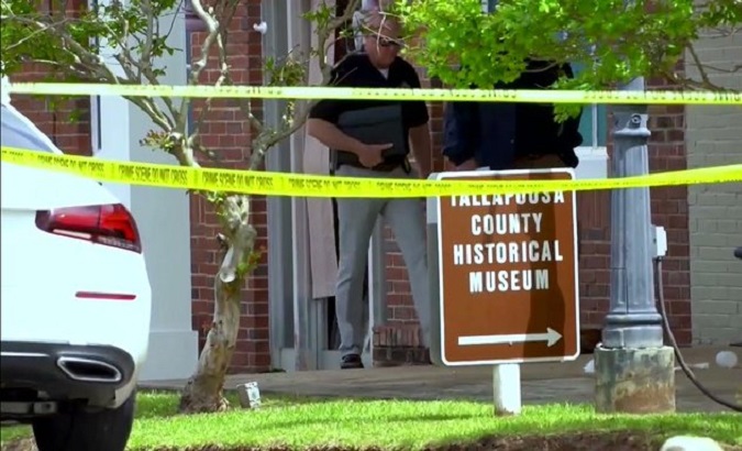 Crime scene in in Dadeville, Alabama, U.S., April 17, 2023.