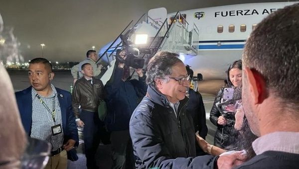 Colombian President Gustavo Petro (C) in New York, U.S., April 16, 2023.