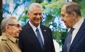 Raul Castro (L), Miguel Diaz-Canel (C) and Sergei Lavrov (R), Havana, Cuba, April 20, 2023.