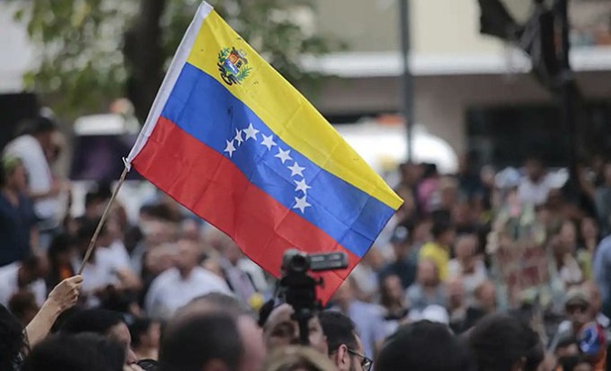 A Venezuelan flag at a rally against the U.S. sanctions.