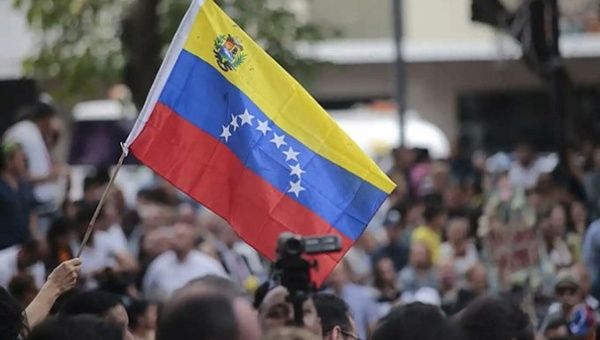 A Venezuelan flag at a rally against the U.S. sanctions.
