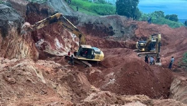 Machinery at the collapsed mine site, Southern province, Rwanda, May, 2023.