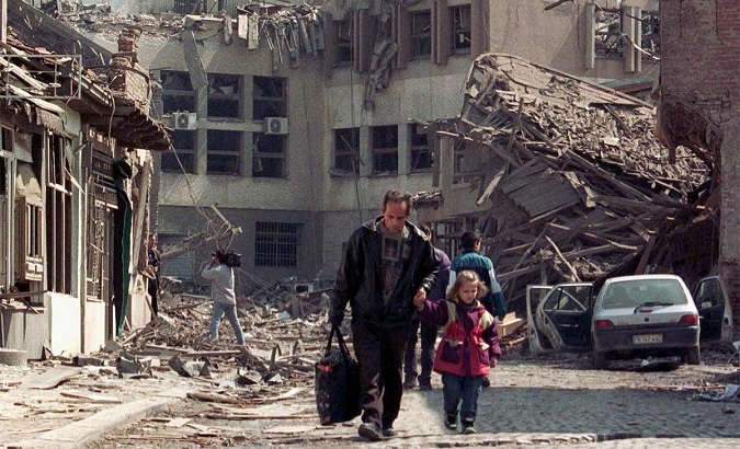 People displaced as a result of the 1999 NATO bombing in Yugoslavia.