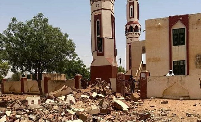 Mosque affected by shelling fighting in Darfur, Sudan, May 14, 2023.