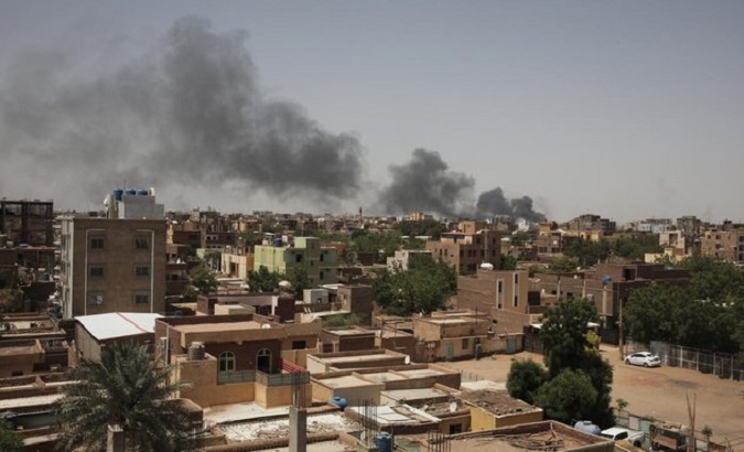 Smoke columns generated by the shelling in Khartoum, Sudan, May 15, 2023.