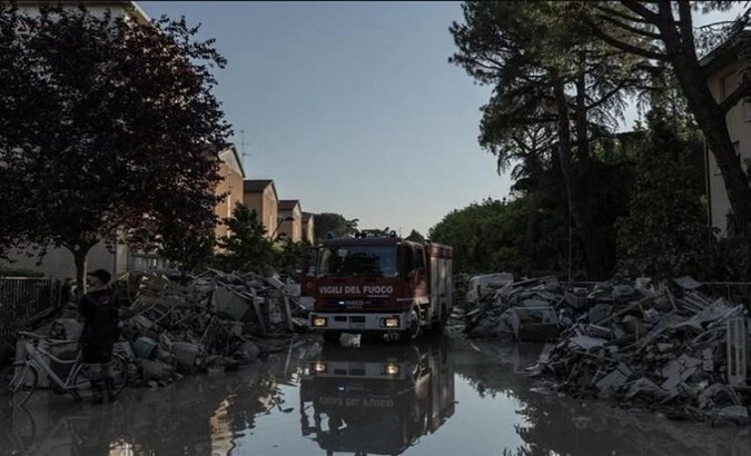 Firefighter truck in flood-hit region in Italy. May. 24, 2023.