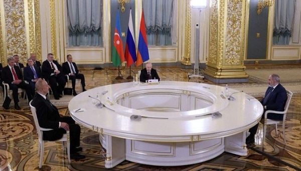 Russian President Vladimir Putin hosted a meeting between Armenian Prime Minister Nikol Pashinyan and Azerbaijani President Ilham Aliyev. May. 25, 2023. 