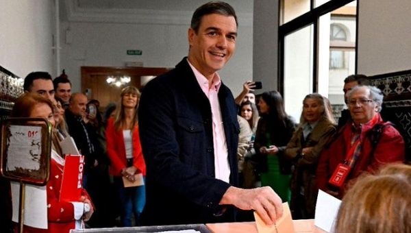 Pedro Sánchez Pérez-Castejón casting his vote in Madrid. May. 28, 2023.