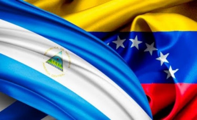 Flags of Venezuela and Nicaragua. Jun. 23, 2023.
