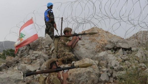 Lebanese soldiers at the border near Kfarchouba, June 2023.