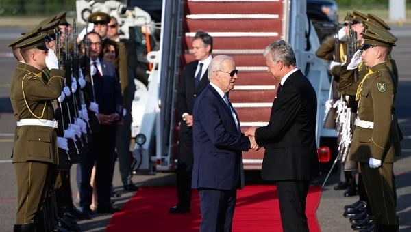 U.S. President Joe Biden arrives in Vilnius, Lithuania, July 10, 2023.