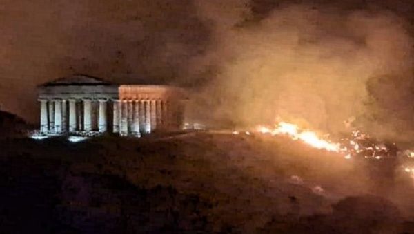 Fire near an archaeological site in Sicily, Italy, July 26, 2023.