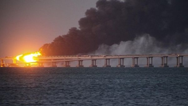 Explosion of the Crimean bridge by Ukraine. Jul. 26, 2023. 