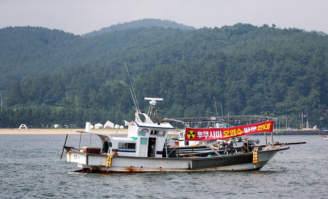 Fishermen protest against nuclear wastewater, Boseong County, South Korea, July 26, 2023.