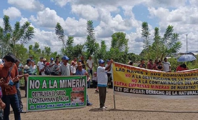 Conaie people protesting against mining in their territories in Ecuador. Aug. 2, 2023.