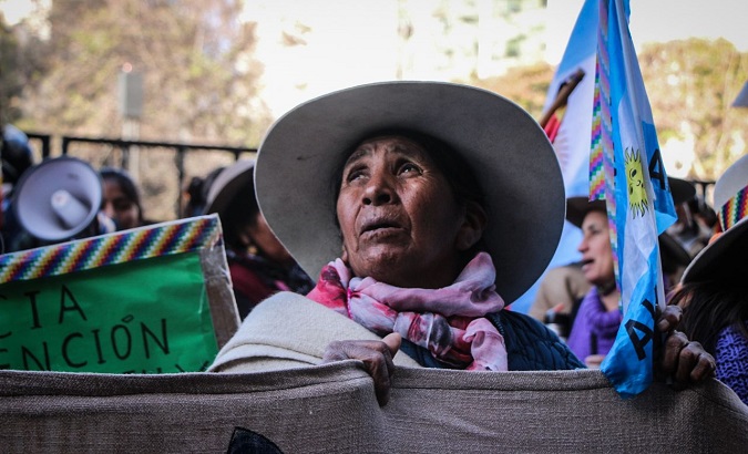 Indigenous peoples protest outside the Supreme Court in Jujuy, Argentina, Aug. 9, 2023.