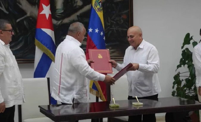 Diosdado Cabello (L) and Roberto Morales (R), Havana, Cuba, Aug. 8, 2023.