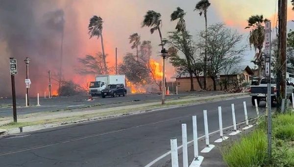 Fire approaching an urban area in Maui, Hawaii, USA, August 10, 2023.