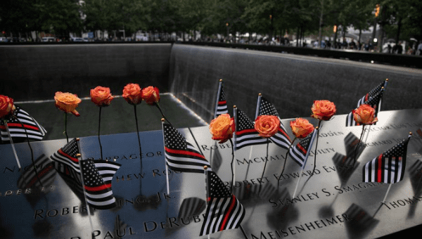 Plates inscribed with names of 9/11 victims, NYC, U.S., Sept. 11, 2023.