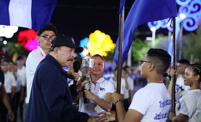 President Daniel Ortega (L), Sept. 14, 2023.