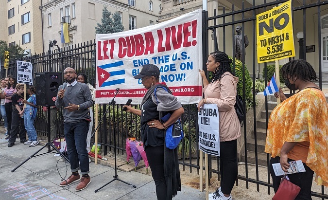 A solidarity rally at the Cuban Embassy in Washington D.C., U.S., Sept. 25, 2023.