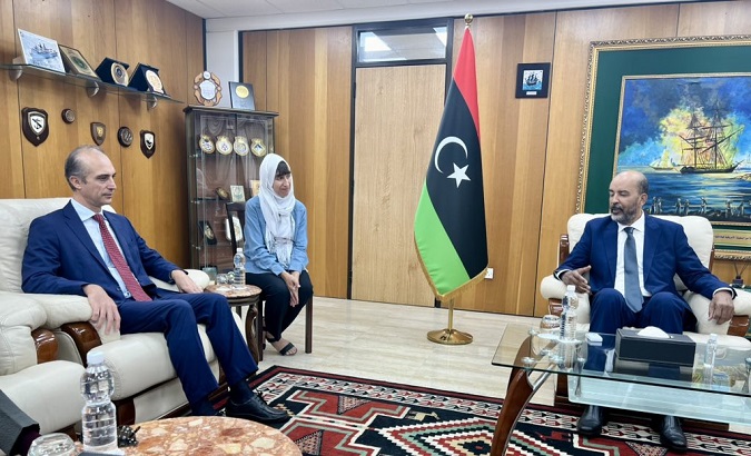 Meeting between the vice-president of the Libyan Presidency Council, Musa al-Koni, and the Italian ambassador, Gianluca Alberini, in the Libyan capital. Sep. 27, 2023.