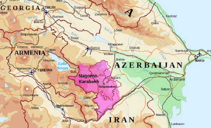 The map shows the area where ethnic Armenians are displaced.