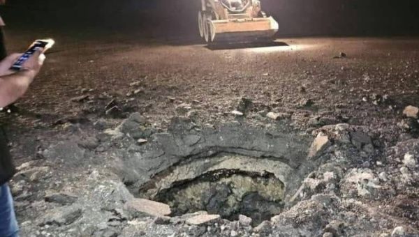 Craters after an Israeli strike on the Aleppo airport, Oct. 15, 2023.