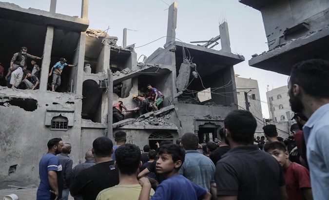 This Thursday, an Israeli airstrike destroyed a residential building in the Khan Younis refugee camp in the southern Gaza Strip. Oct. 19, 2023.