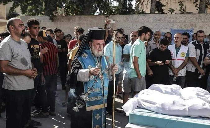 Wake for children killed by the Israeli bombing in Gaza, Oct. 25, 2023.