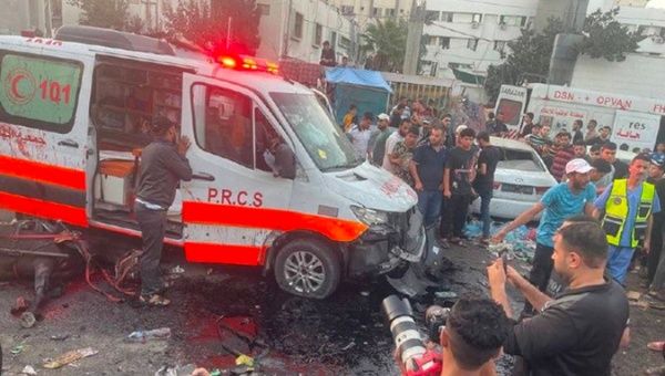 Ambulance destroyed by Israeli bombing, Nov. 3, 2023.