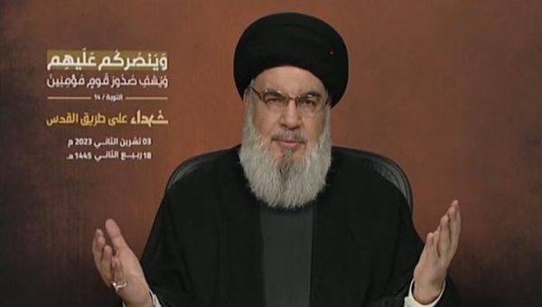 Hezbollah leader Hassan Nasrallah delivers public speech. Nov. 3, 2023. 