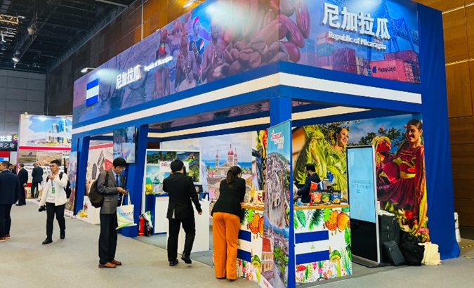 Nicaraguan booth at 16th China-Latin America & the Caribbean Business Summit, Beijing, Nov. 3, 2023.