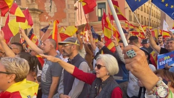 Right-wing activists raise their arms Nazi style, Spain, Nov. 12, 2023.