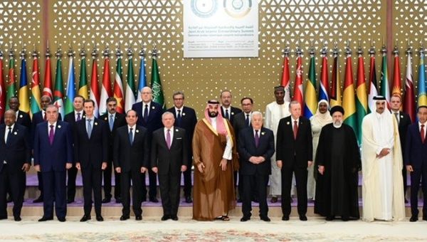Saudi Crown Prince Mohammed bin Salman Al Saud (C) at the Arab Islamic Summit, Riyadh, Saudi Arabia, Nov. 11, 2023.